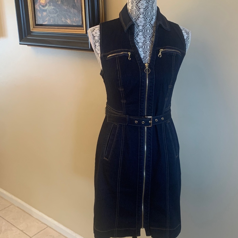 Inc Dark Blue Denim Sleeveless Dress with Belt - Picture 3 of 7